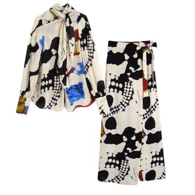 China UNISWIM 2022 Anti-Static Geometric Print Matching Set For Women Fashion Casual Wear Long Sleeve Shirt & Skirt/Pants 2 Styles Outfits ODM for sale