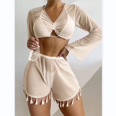 China UNISWIM Solid Color Breathable Hot Sexy Long Sleeve Full Cover Up Trunks For Women Swimwear 3 Styles Fashion Beach Wear Bather Bathing Suit for sale