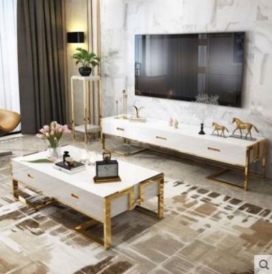 China Factory direct white metal marble desk stand living room TV cabinet luxury rectangular wood modern TV cabinet for sale