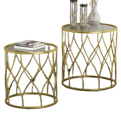 China (Other)Adjustable Gold Round Light Luxury Metal Side Table Living Room Tea Table Modern Simple Fashion Design Corner Creative Coffee Table for sale