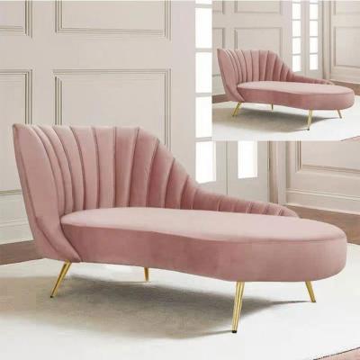 China Wholesale Nordic Velvet Stretchy Pink Velvet Long Sofa Chaise Longue Light Luxury Recliner Sofa Bedroom Furniture Beauty Salon Living Room for sale