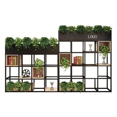 China Customized Cafe Industrial Industrial Restaurant Shelf Flower Floor Furniture Flower Rack Iron Partition Outdoor Barrier Room Divider for sale