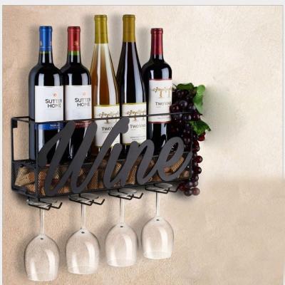 China Fashion Wall Mounted Rustic Metal Wine Rack Creative Industrial Viable Wholesale Red Wine Shelf for sale