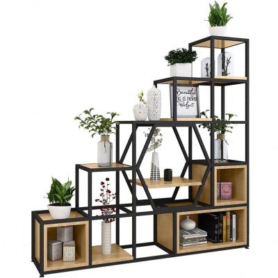 China Modern Stylish Wrought Iron Ladder Partition Screen Living Room Artistic Trapezoidal Shelf Shelving Unit for sale