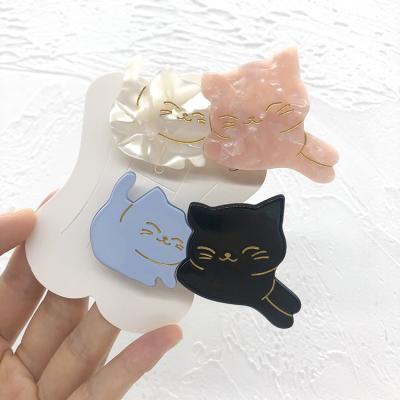 China Wholesale Custom Engraved Hair Clips Girl's Sweet Cat Shaped Cute Acrylic Hair Hair Clips Lovely for sale