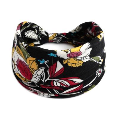 China Fashion sporty bohemian cotton fabric women sports headband floral printed elastic wide headbands wholesale for sale