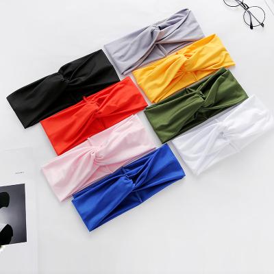 China British Style Fashion Stretch Solid Color Spandex Solid 2021 High Headbands For Women Wigs Cross Headband for sale