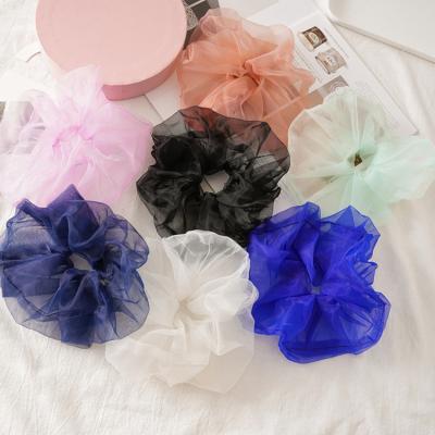 China Attractive hot ins girl ponytail hair tie pleated scrunchie elastic hair bands oversized organza scrunchies for sale