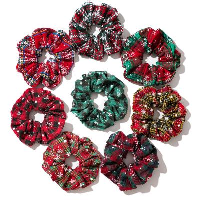 China Environmental Protection Material Fashion Winter Holiday Accessories Tartan Hair Band Scottish Red Plaid Scrunchies Designer for sale