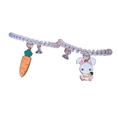 China Colorful Hair Tie Magnet Wholesale Lovers Telephone Wiring Metal Cartoon Pendants Clear Elastic Hair Bands Bracelet Hair Tie for sale