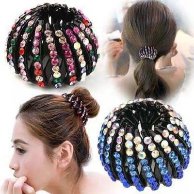 China Luxury Pony Tail Holder Rhinestone Hair Band Accessories Acrylic Hair Tie Women Thick Hair Ties Styling Bird Nest Hair Clip for sale