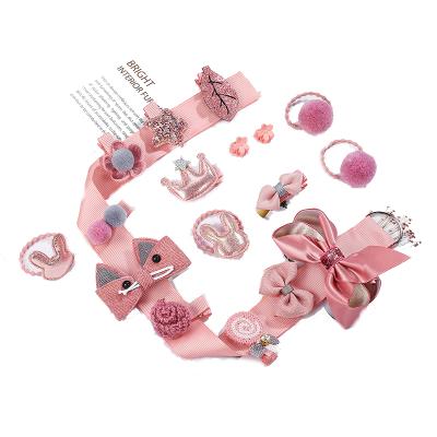 China Best Selling Pink Princess Hair Rings Hairpins Bowtie Clip Pom Pom Hair Accessories Children Sets Multifunctional Purpose for sale