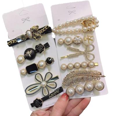 China Best Selling Fashion Women Hair Accessories Combine Feather Flower Rhinestone Bobby Hair Pins Girls Hair Clip Set for sale