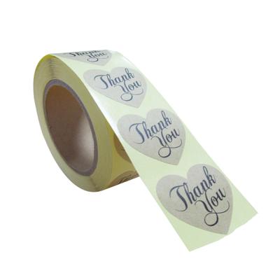 China Custom Waterproof Roll Brown Kraft Paper Stickers Labels Thank You Sticker Label With Heart for sale