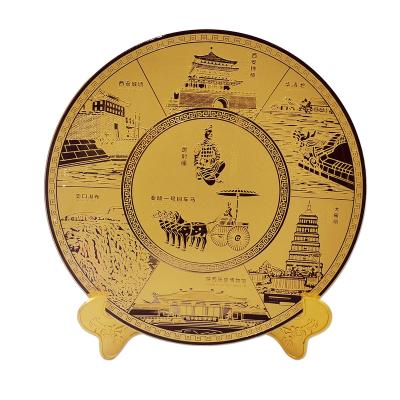 China China Custom Brass Metal Plates Gold Plating 8inches Size Souvenir Etching Dish With DIY Logo for sale