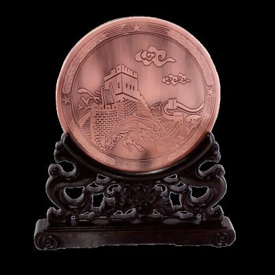 China Custom Antique Brass China Own Design Antique Souvenir Dish Copper Plating Metal Souvenir Dishes Awards Trophy Stand for sale