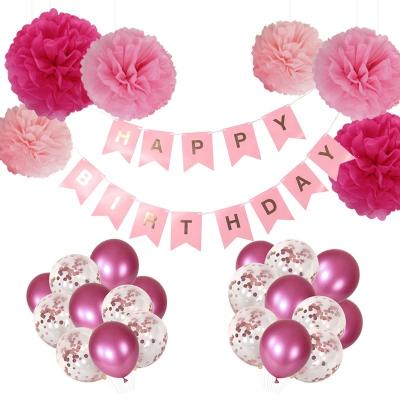 China Wholesale 2021 Peper Balloons Good Quality Pompom Flowers Kit For Pinkish Birthday Party Decoration Supplies for sale