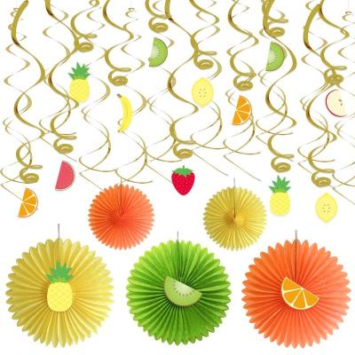 China Peper 2020 Wholesale Hawaiia Fruit Party Supplies with Tissue Paper Fan and Hanging Swirl for Daily Party, Shop Decoration, Birthday for sale