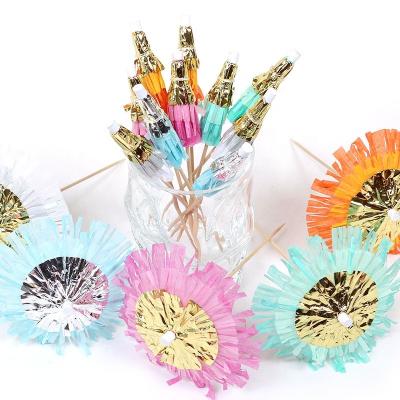 China 2020 Wholesale Hawaii Foil Paper And Foil Umbrella Toothpicks For Cake Topper, Party Decoration for sale