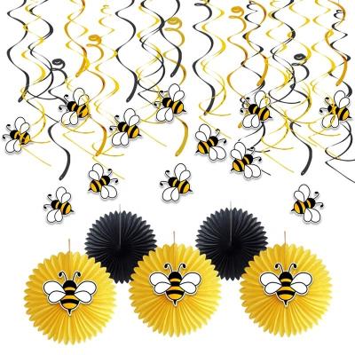 China 2021 Wholesale Paper Bee Theme Party Decorations Supplies with Paper Fan and Hanging Swirl for Wedding Birthday Baby Shower for sale