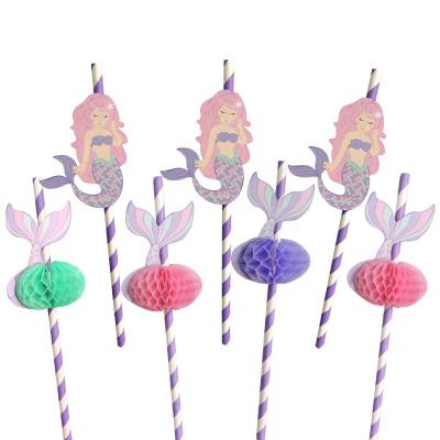 China Wholesale EASTTERN Mermaid Paper Honeycomb Striped Ambient Paper Straws Birthday Baby Shower Party Decoration Trendy for sale