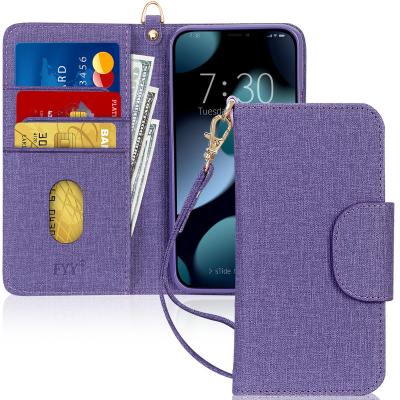 China Shockproof Purple Color Folio PU Leather Mobile Phone Case With APPL iphone13 Mini Wireless Charging 5.4 inch for sale