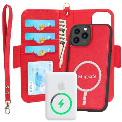 China APPL iphone13 pro 6.1 inch red color pu shockproof leather case with magsafe wireless charging for sale