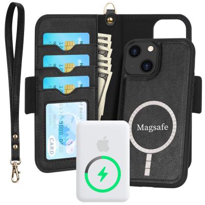 China PU leather shockproof flip phone case for APPL iphone13 with magsafe wireless charging for sale