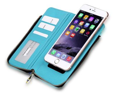 China With 3 Card Slots and 1 Pocket with Suction Cup and Zipper Wallet Design Customize Universal Case PU Leather Cell Phone Case for 5-6inch for sale