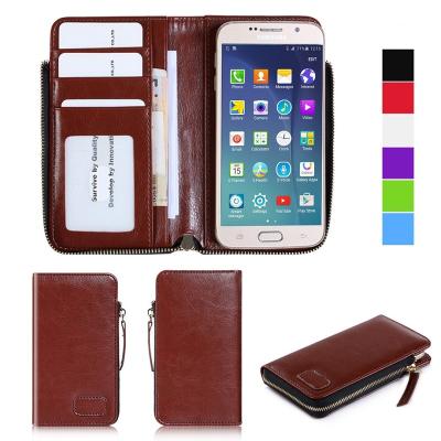 China Most Popular And Multi Function For Businessman Zipper Wallet Style With Suction Cup Card Slots Flip Universal Phone Case For Mobile Phone 4.0-5.0inch for sale