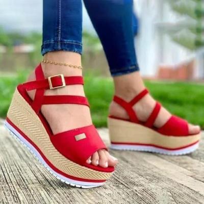 China Fashion Trend Summer Fashion Woman Tending Wedge Sandals 2022 New Arrivals Red Wedges Sandals For Women And Ladies Shoes for sale