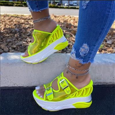 China 2022 Fashion Trend Hot Sale Women's Shoes Wedge Heel Buckle Platform Hollow Transparent Upper Sandals for sale