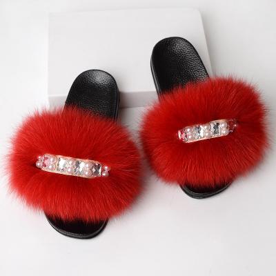 China 2022 Fashion Latest Trend Women's Slides Slippers Peep Toe Plush Shoes Wholesale Fashion Ladies Fur Slippers Real Fluffy for sale