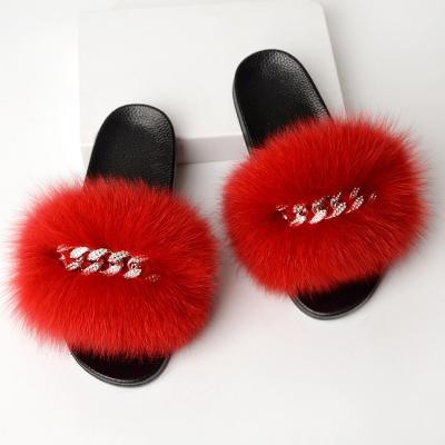 China 2022 fashion trend new designer slippers slides for ladies factory outlet fashion women fluffy fox fur slipper for sale