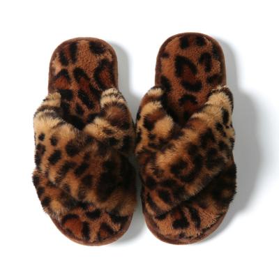 China Fashion Trend Cross Strap Winter Fluffy Fuzzy Women's Slides Shoes Plush Faux Fur Indoor Outdoor Slippers for Women and Ladies for sale