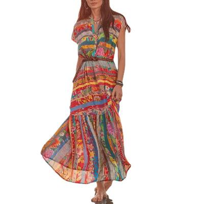 China Factory Professional Anti-wrinkle V-Neckline Fashion Printed Women's Casual Dress Loose Women's Long Dress for sale