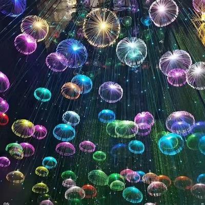 China Light Red LED Curtain Fiber Optic String Light Christmas Dandelion Jellyfish Optic Fairy Lights Party Pendant Garland Dandelion Lamp for sale