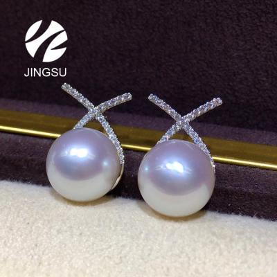 China New Arrival Fashion Jewelry High Quality Stud Earrings CLASSIC 18K Gold Diamonds For Women Gift White South Sea Pearl Wedding Elegant for sale