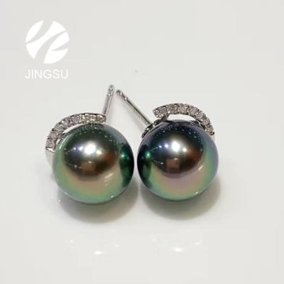 China BOHEMIA Wholesale New Tahitian Pearl Stud Earrings Design For Women Gift 18K Gold Party Natural Color Wedding Diamonds Anniversary for sale