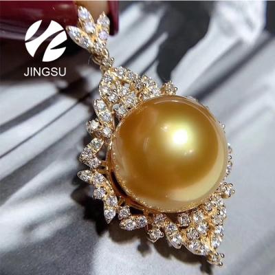 China CLASSIC Luxury Quality Nice Natural Dark Gold Color Design Big Size South Sea Pearl Pendant With 18K Gold And Diamonds for sale