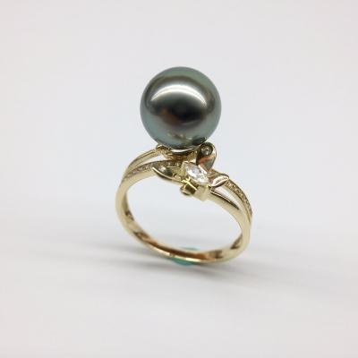 China CLASSIC Natural Black Color Tahitian Pearl Ring Design For Women With 18K Gold for sale