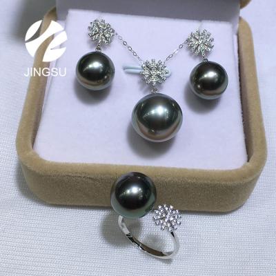 China CLASSIC Jewelry Set 18 K Gold New Design Earrings For Women Gift Charms Tahitian Party Elegant Pearl Pendant Ring Natural Color Wedding for sale