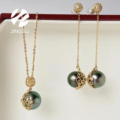 China New Fashion Women CLASSIC Diamond Gift New Fashion Tahitian Pearl Drop Earrings Jewelry Set 18K Gold Pendant Charms Wedding Party for sale