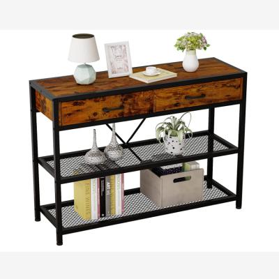 China Brown Modern Entryway 3 Tier Sofa Storage Table 2 Drawers Metal Adjustable Console Table (Other) for sale