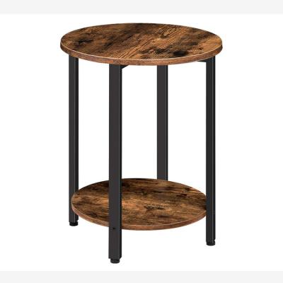 China (Others) Industrial Adjustable Have Storage Shelf 2 Layer Round Metal Frame Brown Bed Side Table for sale