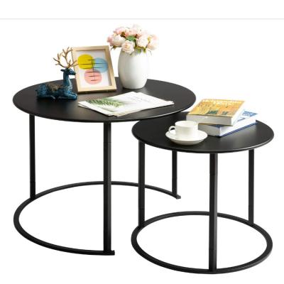 China (Other)best selling adjustable 2 living room nesting tea table black round metal coffee table set for sale