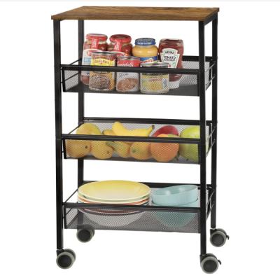 China Desgin 3 Tier Metal Basket Modern Fruit Vegetable Organizer Removable Kitchen Trolley Cart Storage Rack for sale