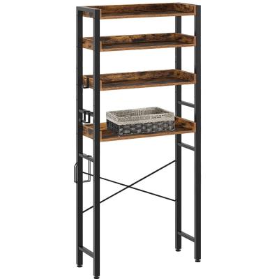 China Sustainable Hot Sale 4 Tier Over The Toilet Shelf Adjustable Brown Bathroom Storage Shelf for sale