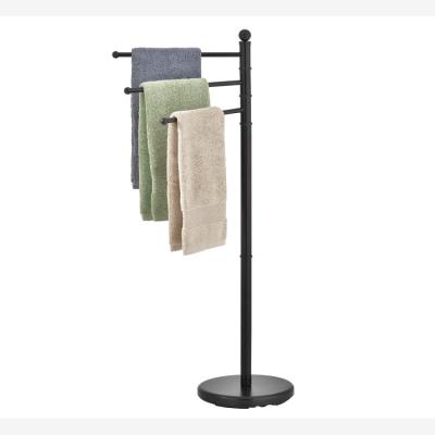 China Outdoor 3 Post Sustainable Modern Towel Rack Metal Pool Hanging Matte Black Towel Rack for sale