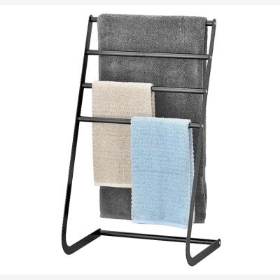 China Best Viable Selling 4 Tier Laundry Drying Rack Hanger Black Metal Towel Rack Freestanding Bathroom for sale